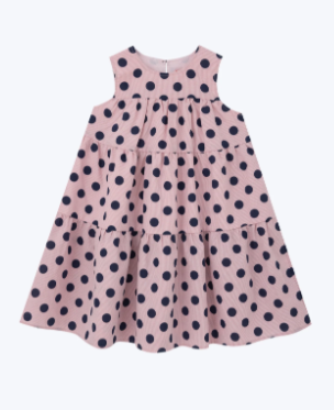 Four Tiered Girls Polka Dot Dress - Baby Pink