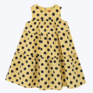 Four Tiered Girls Polka Dot Dress - Baby Yellow