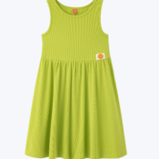 Sleeveless Ribbed Girl's Dress - Lime