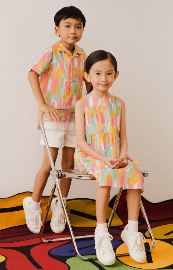 Coral Abstract Print Open Collar Shirt - Coral Abstract