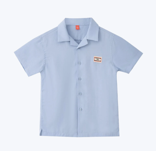 Open Collar Shirt with Badge - Baby Blue