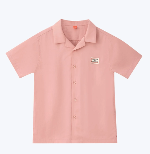 Open Collar Shirt with Badge - Pink