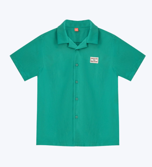 Open Collar Shirt with Badge - Emerald