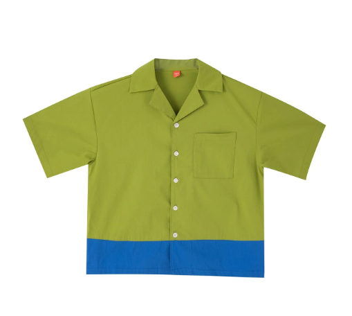 Colour Block Open Collar Shirt - Kiwi