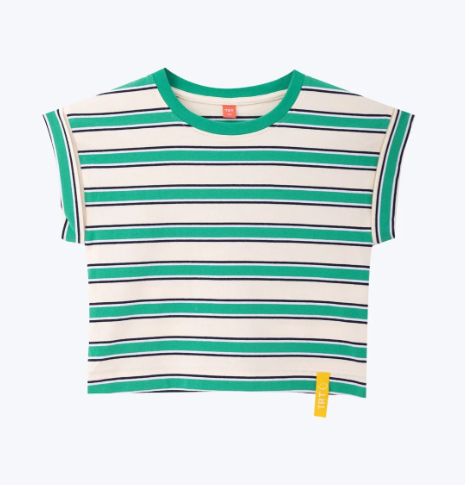 Turned Up Cuff Stripe Tee - Green