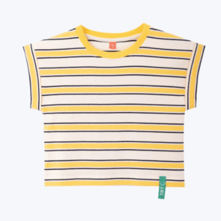Turned Up Cuff Stripe Tee - Yellow