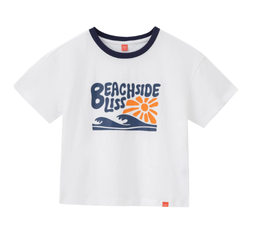 Beachside Bliss" Printed Tee - Cream